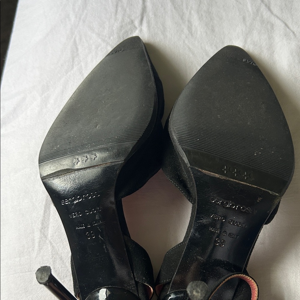 SERGIO ROSSI Black 100% Suede Flowered Ankle Strap 4" Stiletto Heels Sz EU 39 - Picture 7 of 16